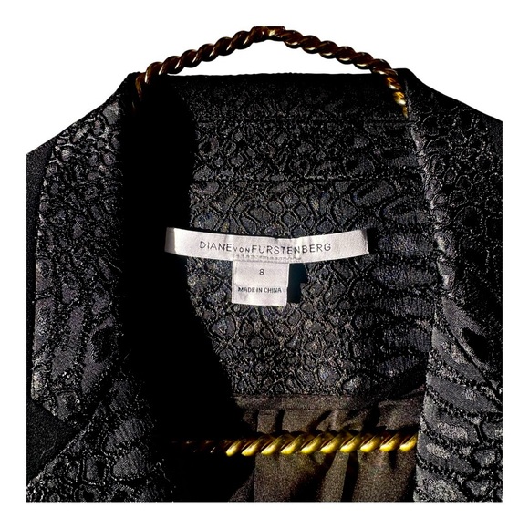 Diane Von Furstenberg Ofelia Croc Embossed Jacquard Black Blazer Jacket (Size 8) - Picture 3 of 6
